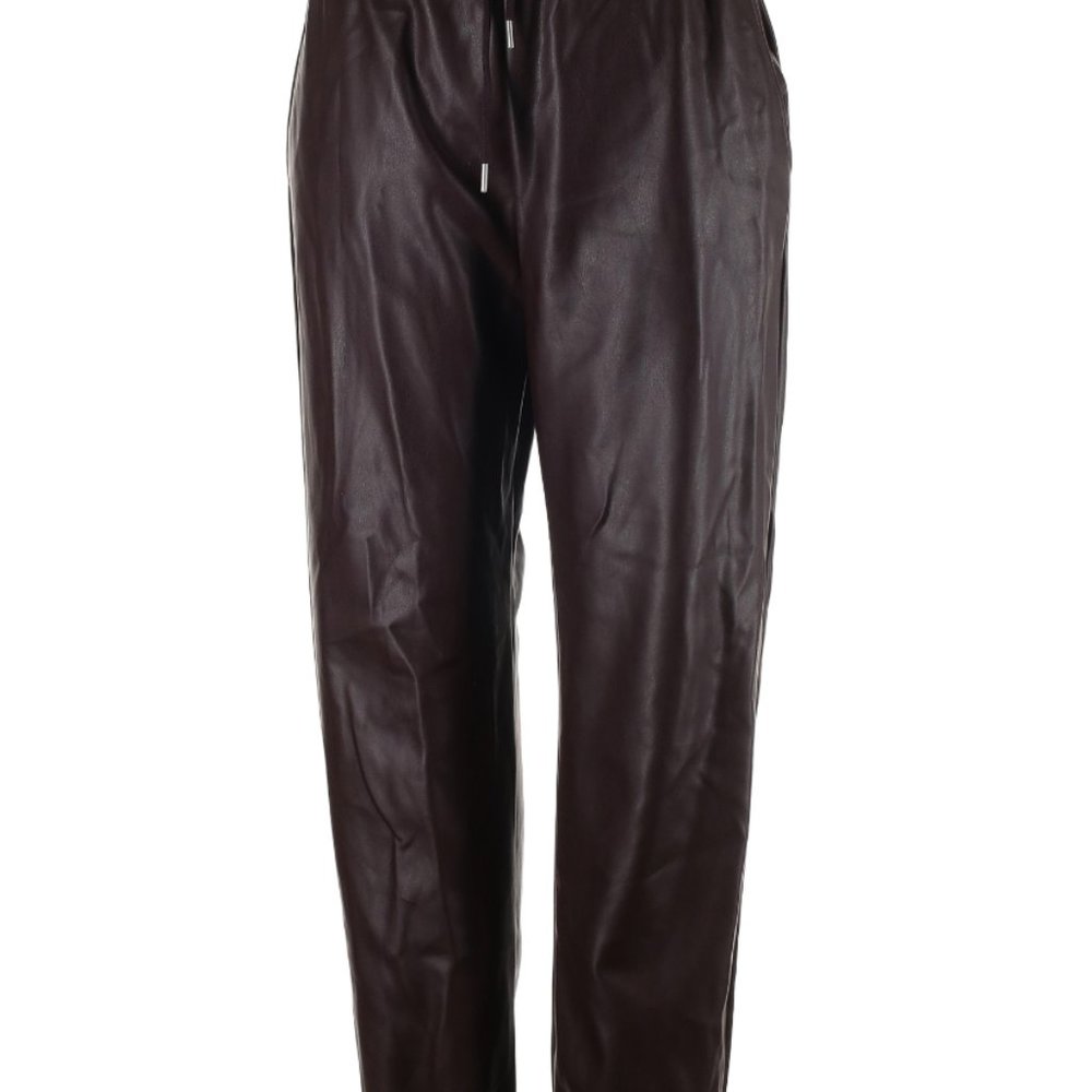 Silva Dark Brown Faux Leather Mid-Rise Joggers